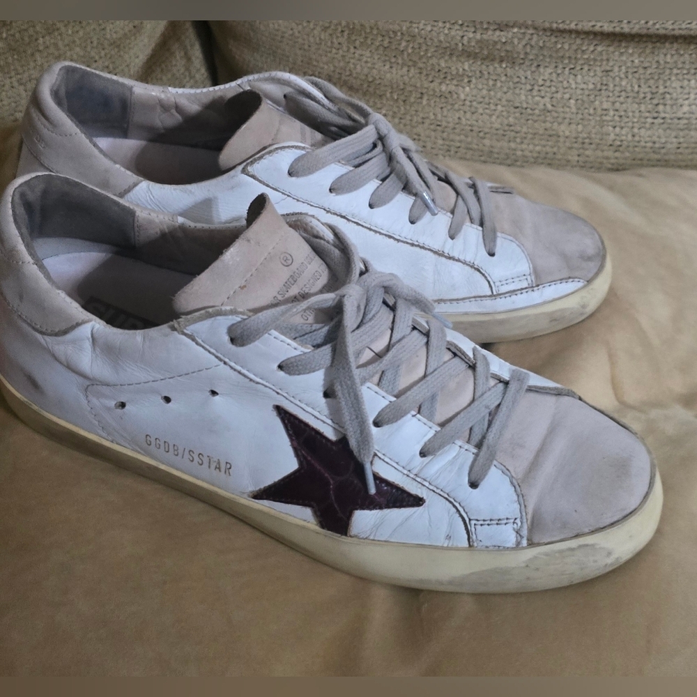 Golden Goose White Sneakers with Gray Suede and Burgundy Star Size 40 - Picture 3 of 15